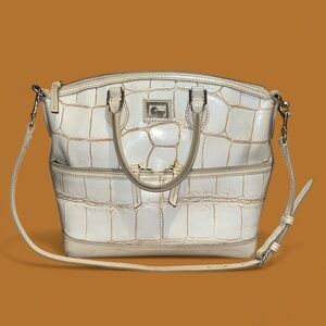 Dooney & Bourke Ivory & Cream genuine Croc Embossed Leather Satchel Bag purse